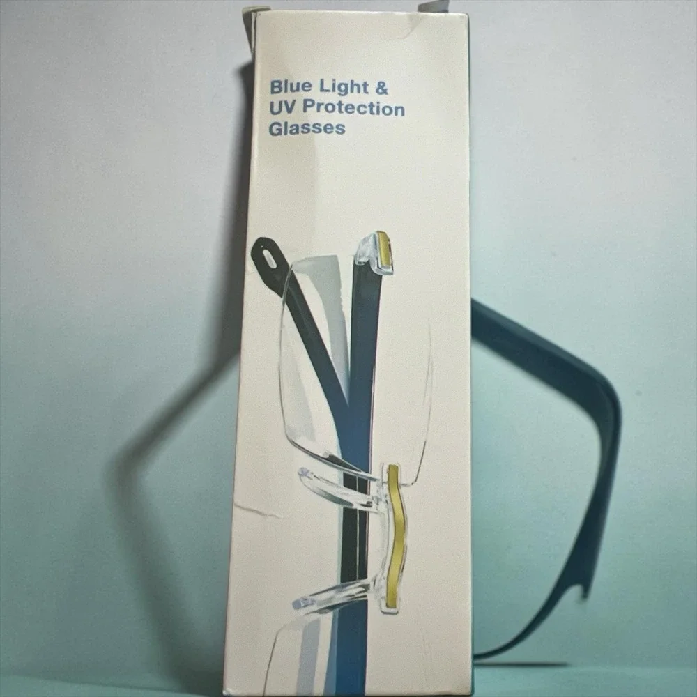 Blue Light UV Protection Rimless Reading Glasses Gold Black w/‎ Case New